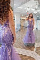 Load image into Gallery viewer, Purple Sparkly Mermaid Prom Dress with Sequins