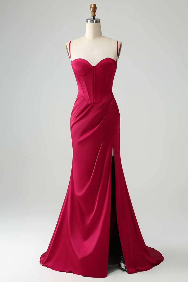 Hellymoon Women Burgundy Mermaid Corset Prom Dress with Pleated Spaghetti  Straps Formal Dress – hellymoonuk