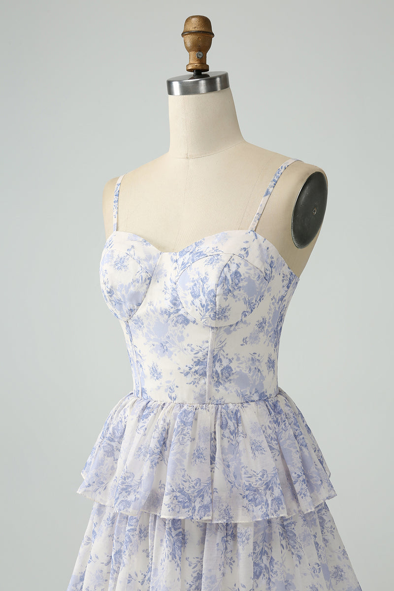 Load image into Gallery viewer, Floral Printed Tiered Long Corset Prom Dress