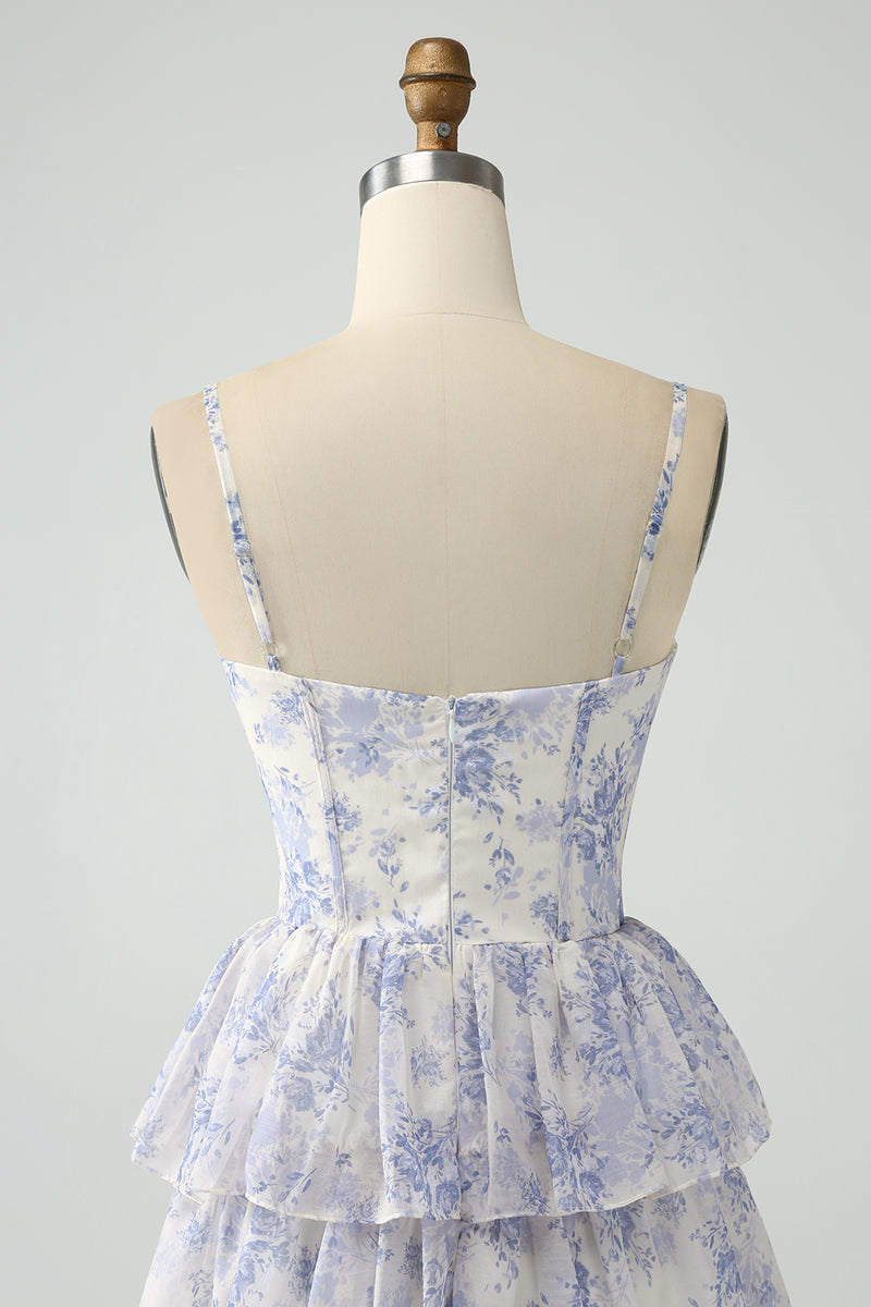 Load image into Gallery viewer, Floral Printed Tiered Long Corset Prom Dress