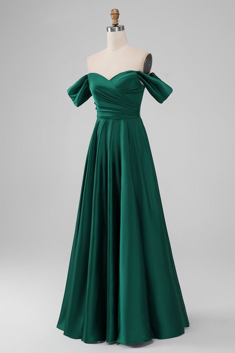 Hellymoon Women Dark Green Long Bridesmaid Dress A Line Off the Shouder