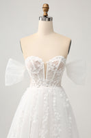 Load image into Gallery viewer, Princess Off The Shoulder Sweep Train Tulle Corset Wedding Dress with Appliques