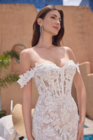 Load image into Gallery viewer, White Appliques Mermaid Off the Shoulder Wedding Dress