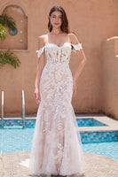 Load image into Gallery viewer, White Appliques Mermaid Off the Shoulder Wedding Dress