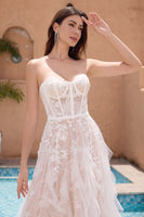 Load image into Gallery viewer, White Appliques A Line Sweetheart Corset Wedding Dress