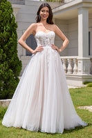 Load image into Gallery viewer, Appliques White A Line Sweetheart Long Wedding Dress