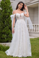 Load image into Gallery viewer, White A-Line Appliques Lace Up Tulle Corset Wedding Dress