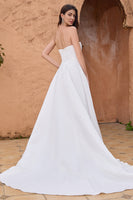 Load image into Gallery viewer, White A Line Strapless Pleated Long Wedding Dress With Slit