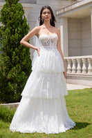 Load image into Gallery viewer, White Strapless Corset Tiered Long Wedding Dress