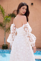 Load image into Gallery viewer, White A Line Sweetheart Applique Wedding Dress with Detachable Sleeves