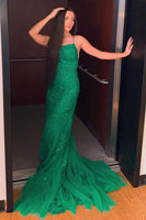 Load image into Gallery viewer, Fuchsia Mermaid Spaghetti Straps Prom Dress with Appliques