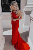 Load image into Gallery viewer, Fuchsia Mermaid Spaghetti Straps Prom Dress with Appliques