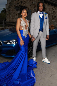 Elegant Solid Grey Single Breasted Notched Lapel Men's Formal Suits