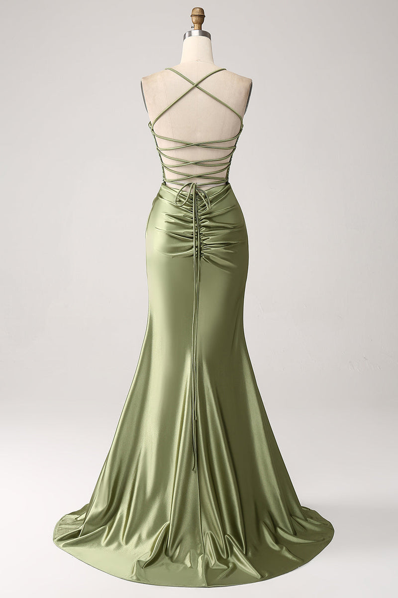 strapless open back dress Giselle Mermaid Evening Gown- Olive – Moda Glam Boutique