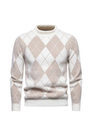 Load image into Gallery viewer, Light Khaki Men's Round Neck Knit Printed Sweater
