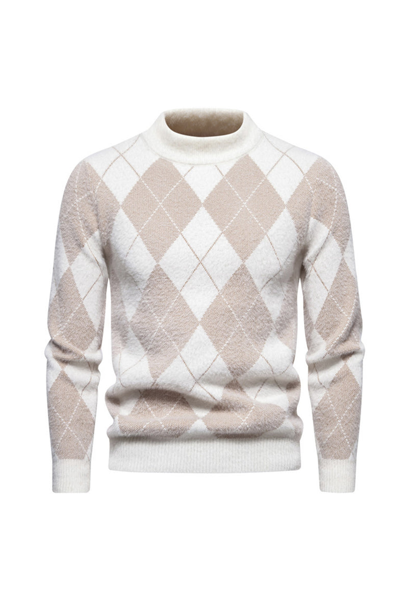 Load image into Gallery viewer, Light Khaki Men's Round Neck Knit Printed Sweater