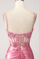 Load image into Gallery viewer, Pink Mermaid Spaghetti Straps Sequin Corset Prom Dress with Slit