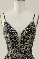 Load image into Gallery viewer, Spaghetti Straps Black A Line Glitter Prom Dress