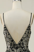 Load image into Gallery viewer, Spaghetti Straps Black A Line Glitter Prom Dress