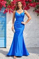 Load image into Gallery viewer, Royal Blue Mermaid Spaghetti Straps Prom Dress with Ruffles
