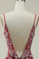 Load image into Gallery viewer, Burgundy Spaghetti Straps Mermaid Glitter Prom Dress