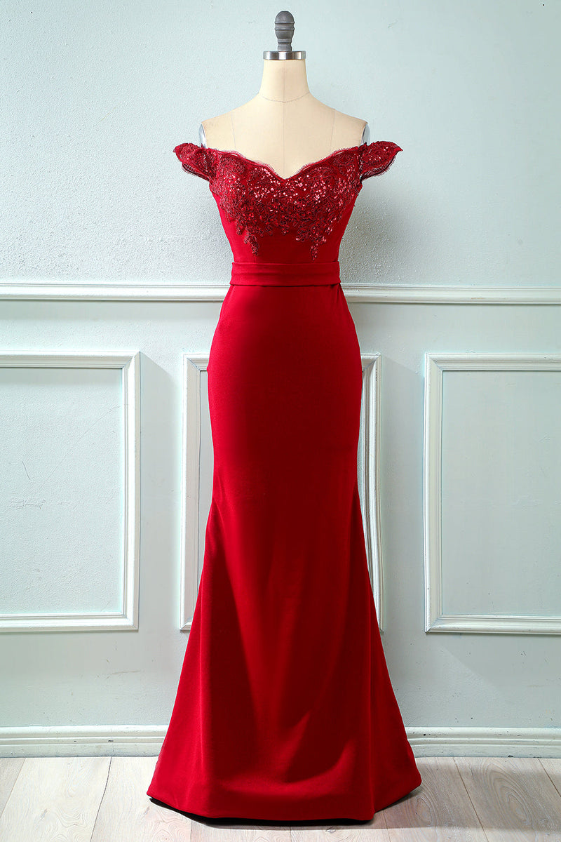 Load image into Gallery viewer, Off Shoulder Sequins Mermaid Prom Dress