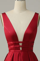 Load image into Gallery viewer, Burgundy A Line Satin Simple Prom Dress