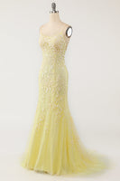 Load image into Gallery viewer, Mermaid Spaghetti Straps Light Pink Long Prom Dress with Appliques