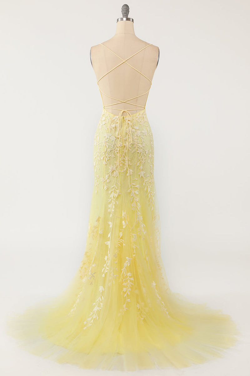 Load image into Gallery viewer, Mermaid Yellow Long Prom Dress with Appliques