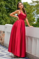 Load image into Gallery viewer, Burgundy Satin Prom Dress
