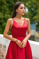 Load image into Gallery viewer, Burgundy Satin Prom Dress