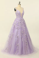 Load image into Gallery viewer, Beading A Line Lavender Prom Dress with Appliques