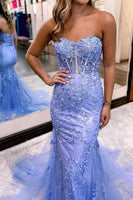 Load image into Gallery viewer, Strapless Mermaid Corset Prom Dress with Appliques