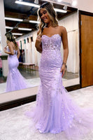 Load image into Gallery viewer, Strapless Mermaid Corset Prom Dress with Appliques