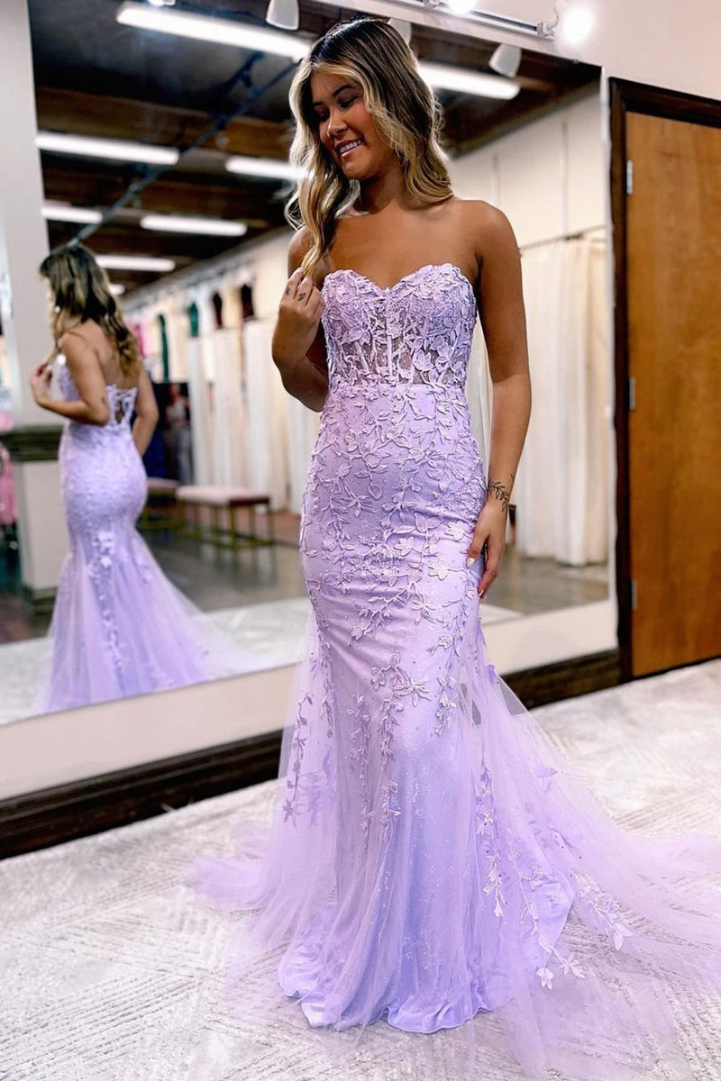 Load image into Gallery viewer, Strapless Mermaid Corset Prom Dress with Appliques