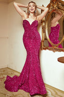 Load image into Gallery viewer, Fuchsia Sequin Mermaid Strapless Prom Dress