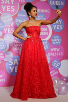 Load image into Gallery viewer, Red A Line Strapless Princess Corset Prom Dress