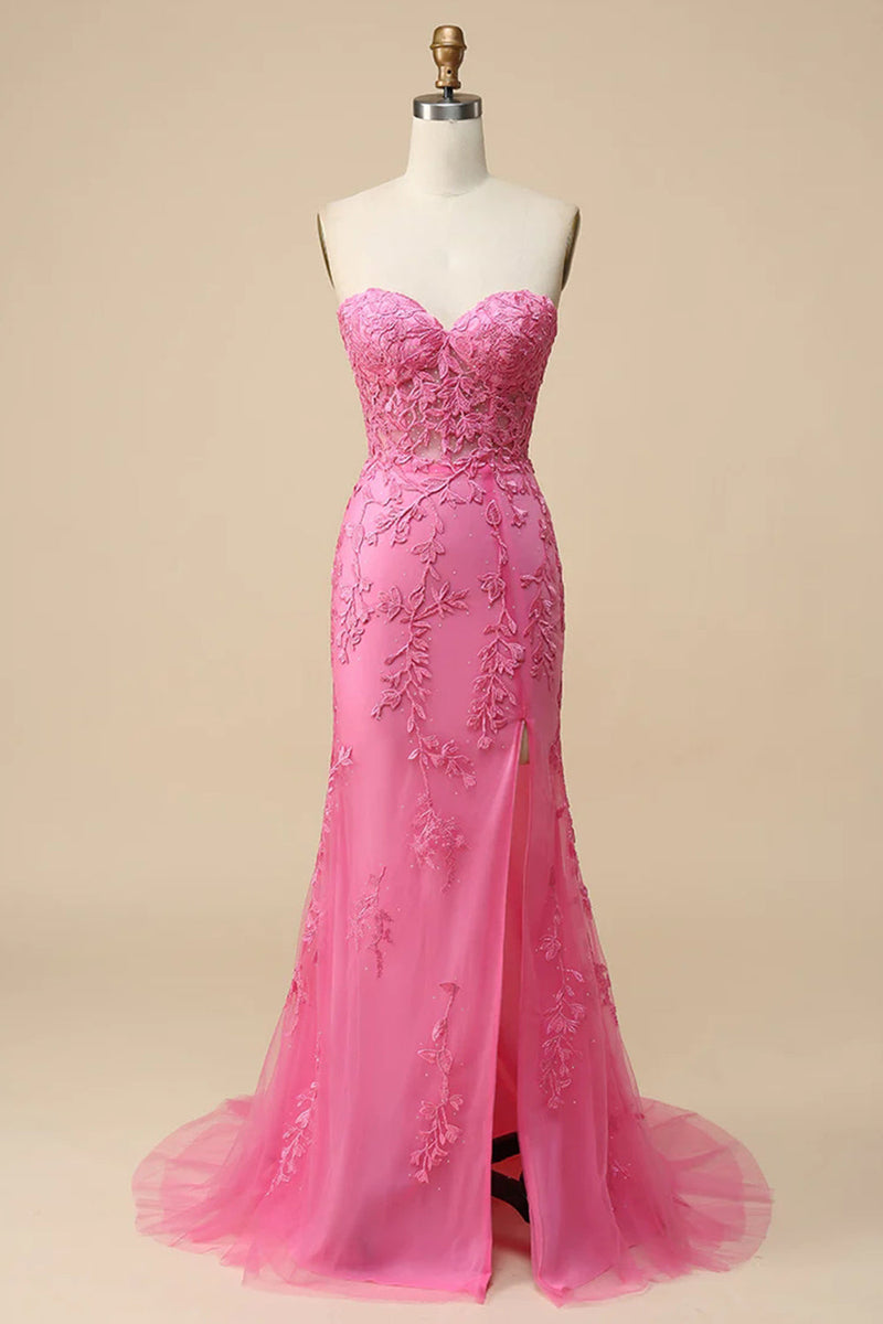 Pink lace mermaid prom dress on sale