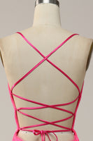 Load image into Gallery viewer, Hot Pink Mermaid Spaghetti Straps Sparkly Prom Dress with Sequins