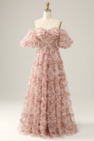 Load image into Gallery viewer, A Line Floral Off Shoulder Plus Size Prom Dress