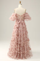 Load image into Gallery viewer, A Line Floral Off Shoulder Plus Size Prom Dress