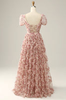 Load image into Gallery viewer, Flower Printed Square Neck A-line Prom Dress