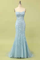 Load image into Gallery viewer, Mermaid Blue Long Prom Dress Backless Evening Dress