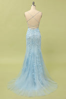 Load image into Gallery viewer, Mermaid Blue Long Prom Dress Backless Evening Dress