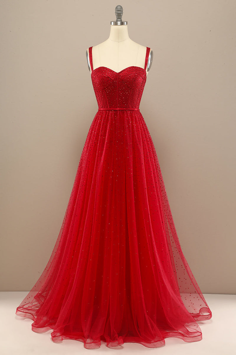 Load image into Gallery viewer, Red Sweetheart Tulle Prom Dress with Beading
