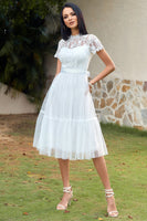 Load image into Gallery viewer, A Line White Lace Wedding Guest Party Dress