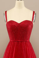 Load image into Gallery viewer, Red Sweetheart Tulle Prom Dress with Beading