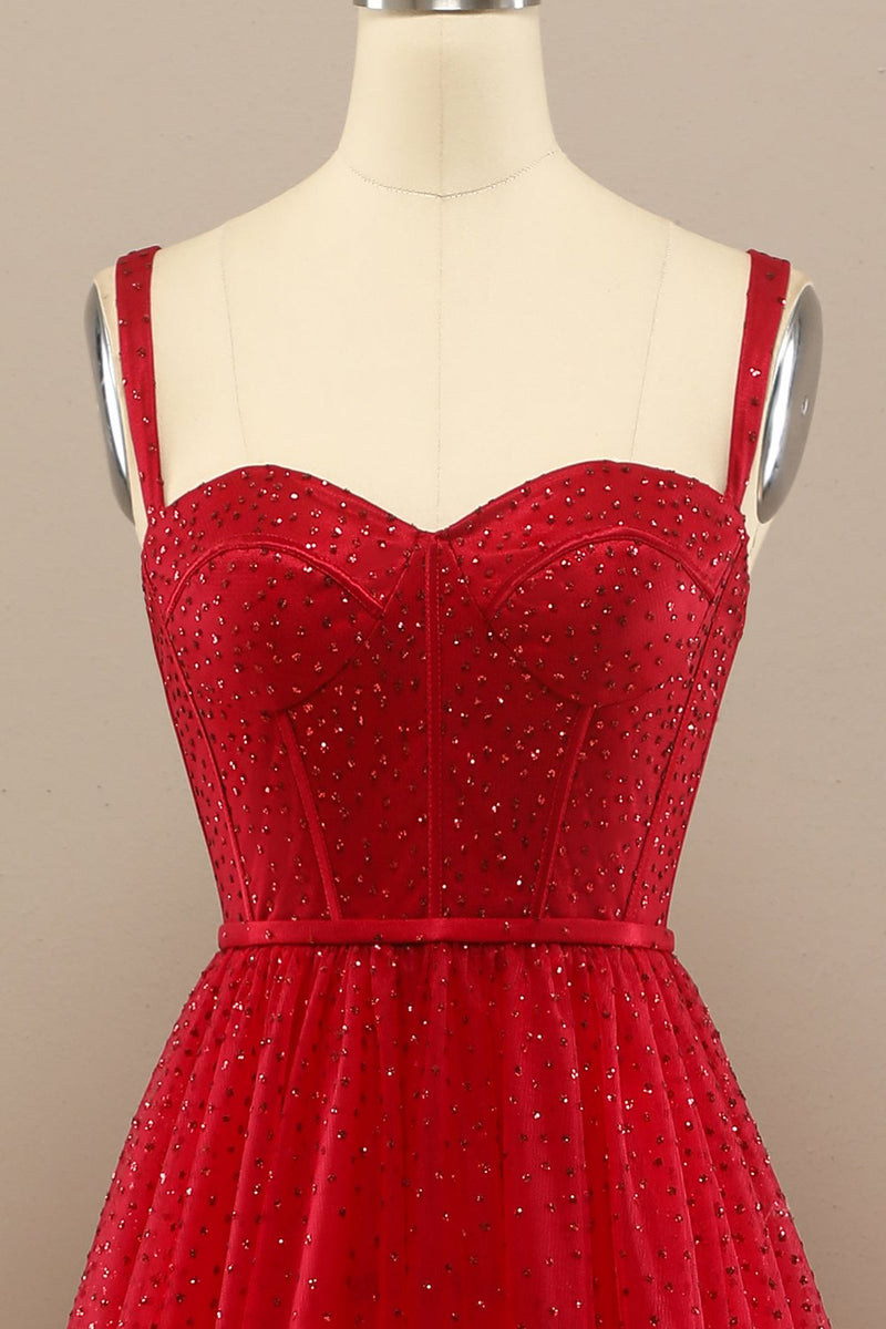 Load image into Gallery viewer, Red Sweetheart Tulle Prom Dress with Beading