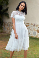 Load image into Gallery viewer, A Line White Lace Wedding Guest Party Dress