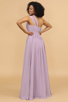 Load image into Gallery viewer, Lilac Chiffon One Shoulder Bridemaid Dress with Ruffles